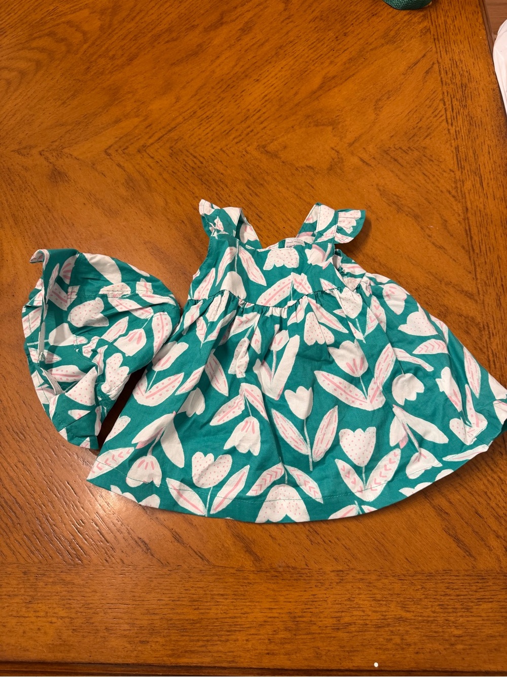 Carter's Teal and White Floral Baby Dress with Pink Dot Accents